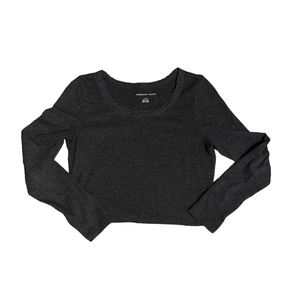 American Eagle Basic Cropped Lace Dark Grey Coque… - image 1